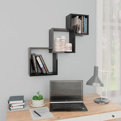 Cube Wall Shelves High Gloss Black 84.5x15x27 cm Engineered Wood Payday Deals
