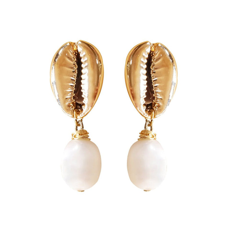 Culturesse Mona Gold Shell Pearl Drop Earrings Payday Deals