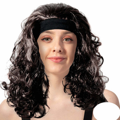 Curly 80s Wig with Headband 1980s Costume Party Hair - Black Payday Deals