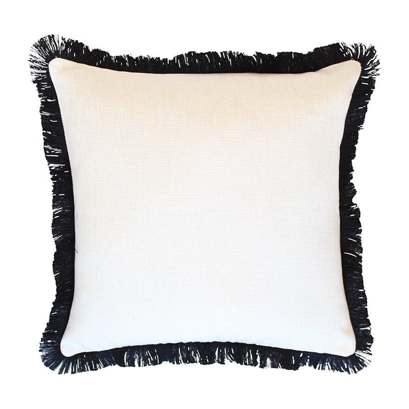 Cushion Cover-Coastal Fringe Black-Solid Natural-60cm x 60cm Payday Deals
