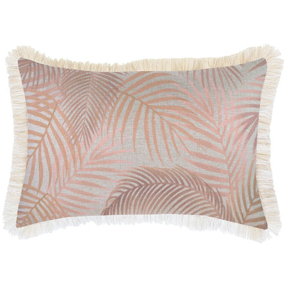 Cushion Cover-Coastal Fringe Natural-Seminyak Blush-35cm x 50cm Payday Deals