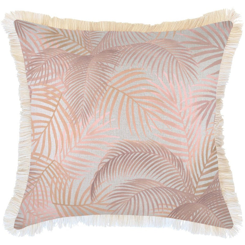 Cushion Cover-Coastal Fringe Natural-Seminyak Blush-60cm x 60cm Payday Deals