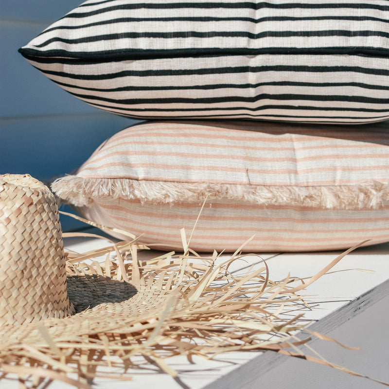 Cushion Cover-Coastal Fringe-Paint Stripes Blush-60cm x 60cm Payday Deals