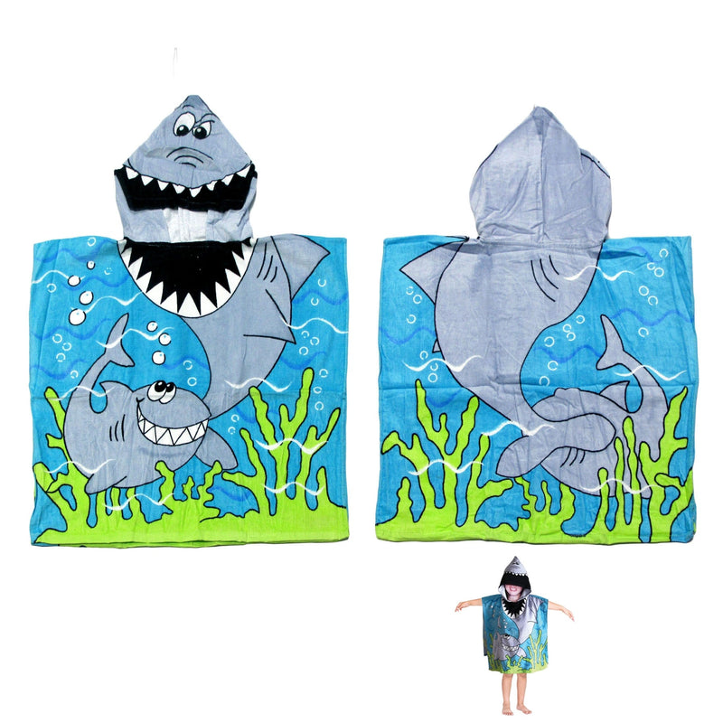 Cute Kids Cotton Hooded Towel Poncho 60 x 120 cm Shark Payday Deals