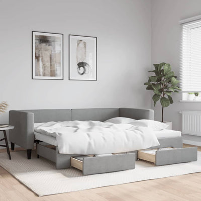 Daybed with Trundle and Drawers Light Grey 90x190 cm Fabric