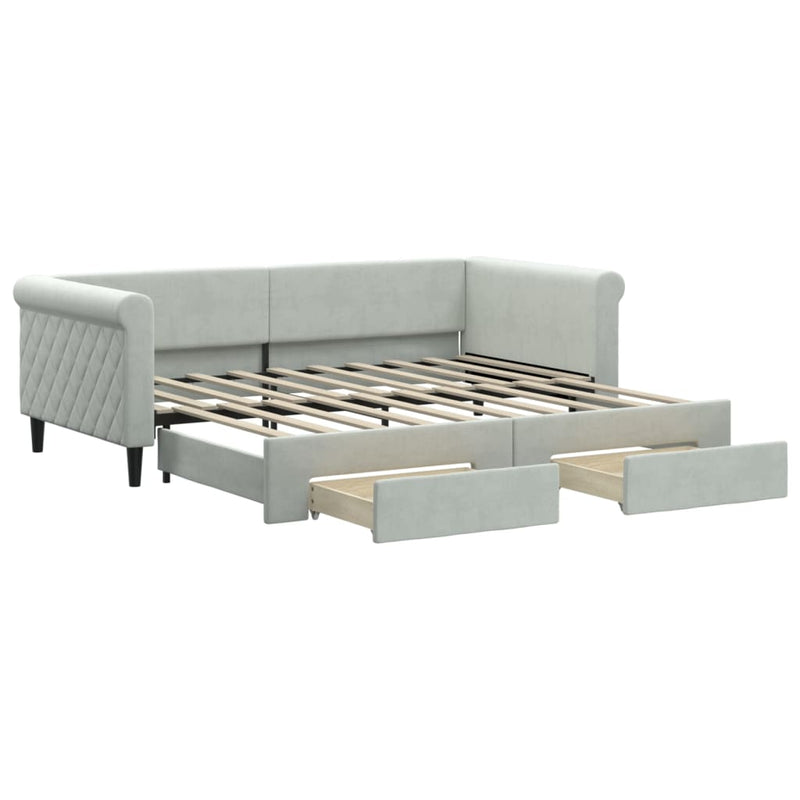 Daybed with Trundle and Drawers Light Grey 90x190 cm Velvet Payday Deals