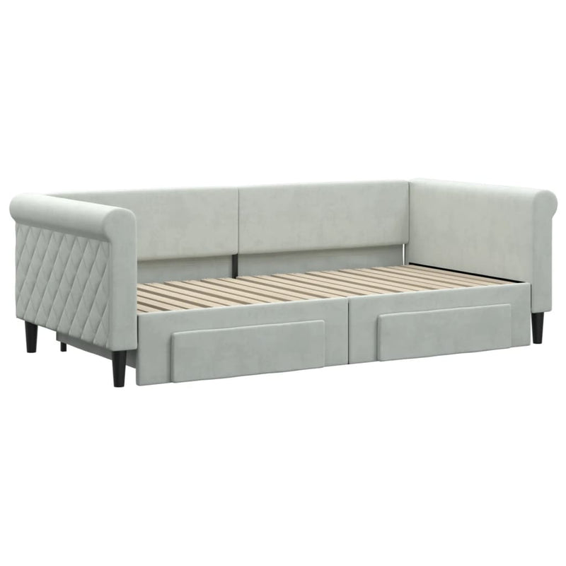 Daybed with Trundle and Drawers Light Grey 90x190 cm Velvet Payday Deals