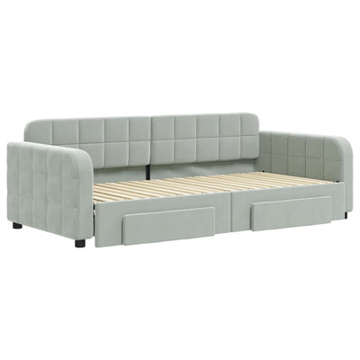 Daybed with Trundle and Drawers Light Grey 90x190 cm Velvet Payday Deals