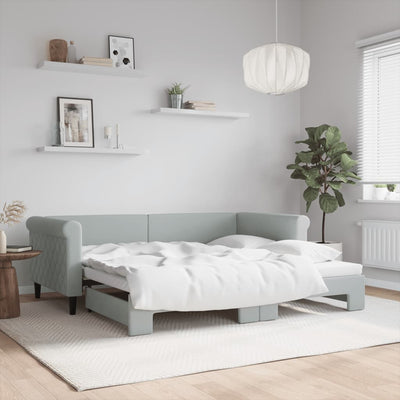 Daybed with Trundle Light Grey 90x190 cm Velvet