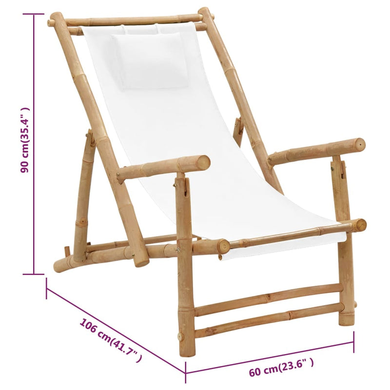 Deck Chair Bamboo and Canvas Cream White Payday Deals