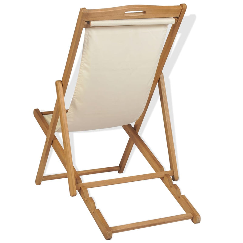 Deck Chair Teak 56x105x96 cm Cream Payday Deals
