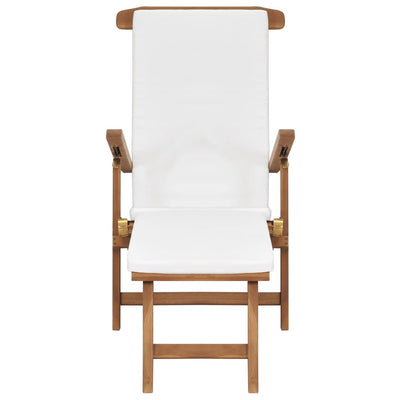 Deck Chair with Cushion Cream White Solid Teak Wood Payday Deals