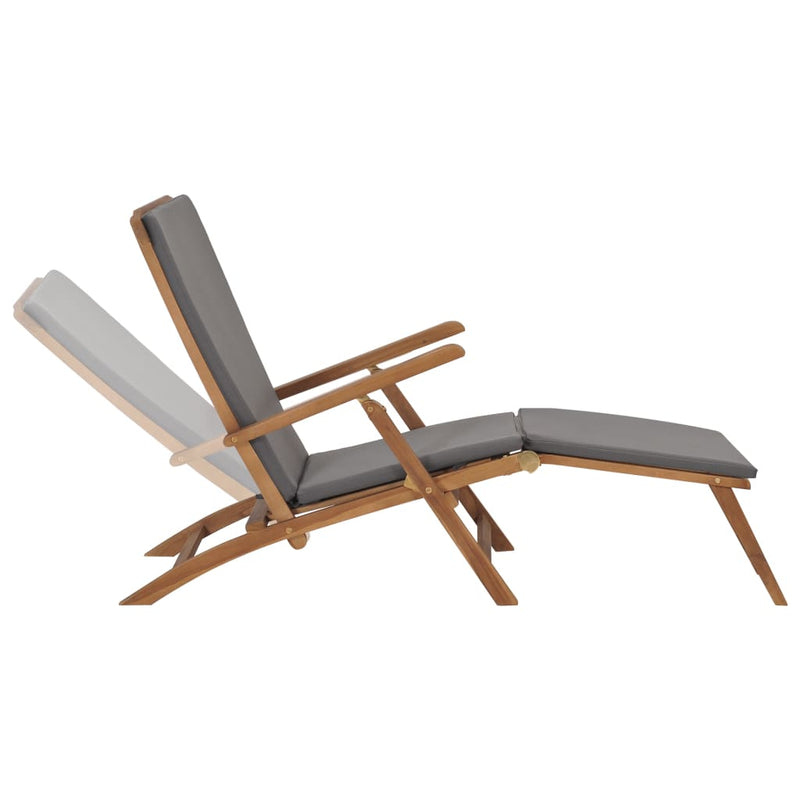 Deck Chair with Cushion Dark Grey Solid Teak Wood Payday Deals