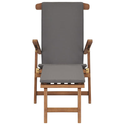 Deck Chair with Cushion Dark Grey Solid Teak Wood Payday Deals