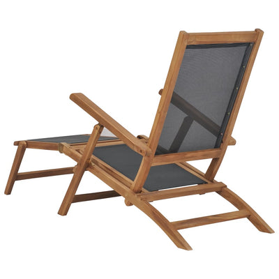 Deck Chair with Footrest Solid Teak Wood Black Payday Deals