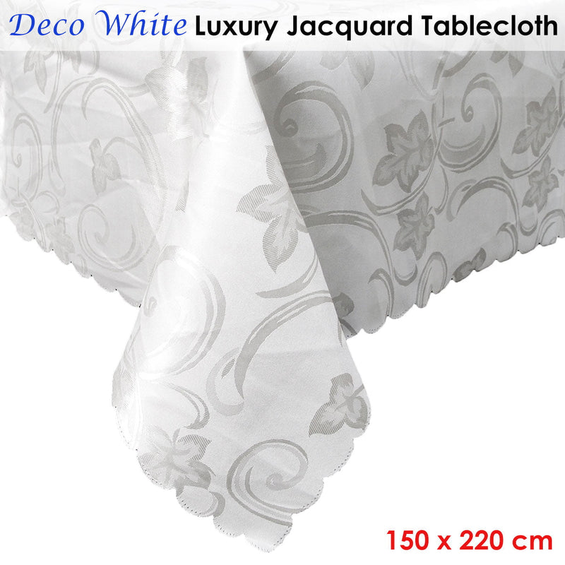 Deco White Luxury Jacquard Tablecloth 150 x 220 cm Payday Deals