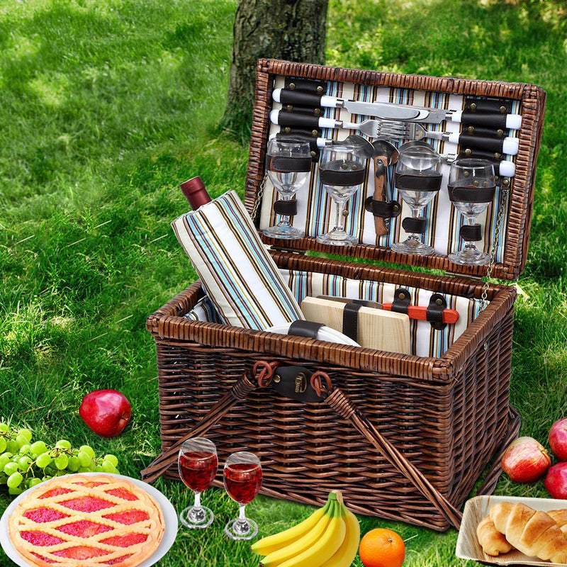 Alfresco 4 Person Picnic Basket Set Deluxe Folding Outdoor Insulated Liquor bag Payday Deals