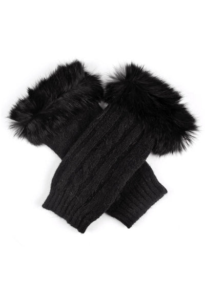 Dents Women's Lambswool Angora Cable Knit Wrist Arm Warmers With Fur Cuff Payday Deals