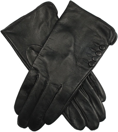 Dents Women's Leather Gloves With Button Detail Piped Cuff And Silk Feel Lining Payday Deals