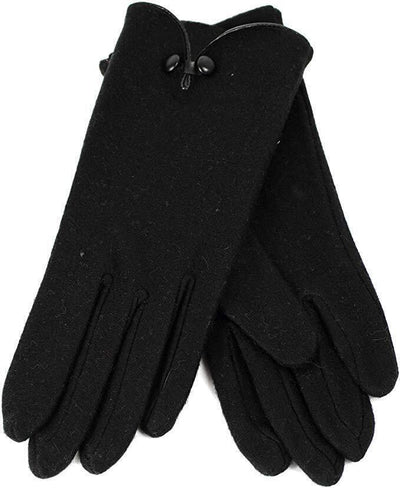 Dents Women's Soft Feel Fleece Knit Gloves w Button Trim Detail Warm Winter - Black