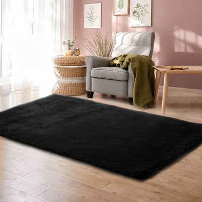 Designer Soft Shag Shaggy Floor Confetti Rug Carpet Home Decor 200x230cm Black Payday Deals
