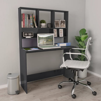 Desk with Shelves High Gloss Grey 110x45x157 cm Engineered Wood
