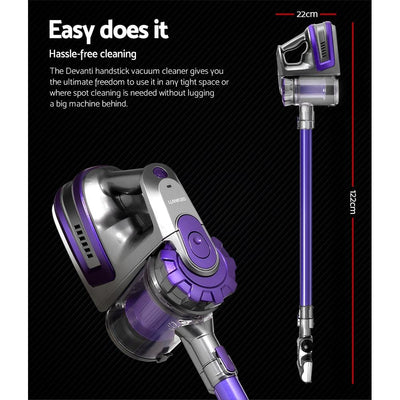 Devanti 150 Cordless Handheld Stick Vacuum Cleaner 2 Speed   Purple And Grey Payday Deals