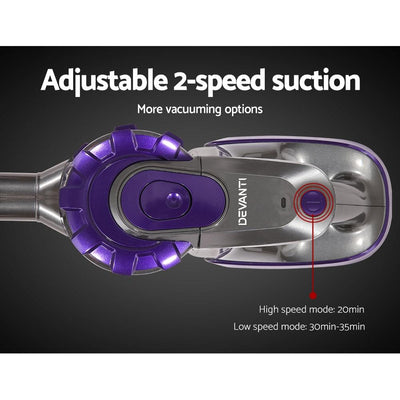 Devanti 150W Stick Handstick Handheld Cordless Vacuum Cleaner 2-Speed with Headlight Purple Payday Deals