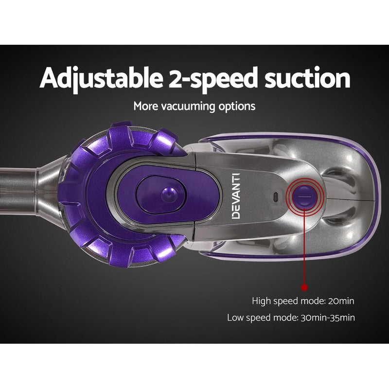 Devanti 150W Stick Handstick Handheld Cordless Vacuum Cleaner 2-Speed with Headlight Purple Payday Deals