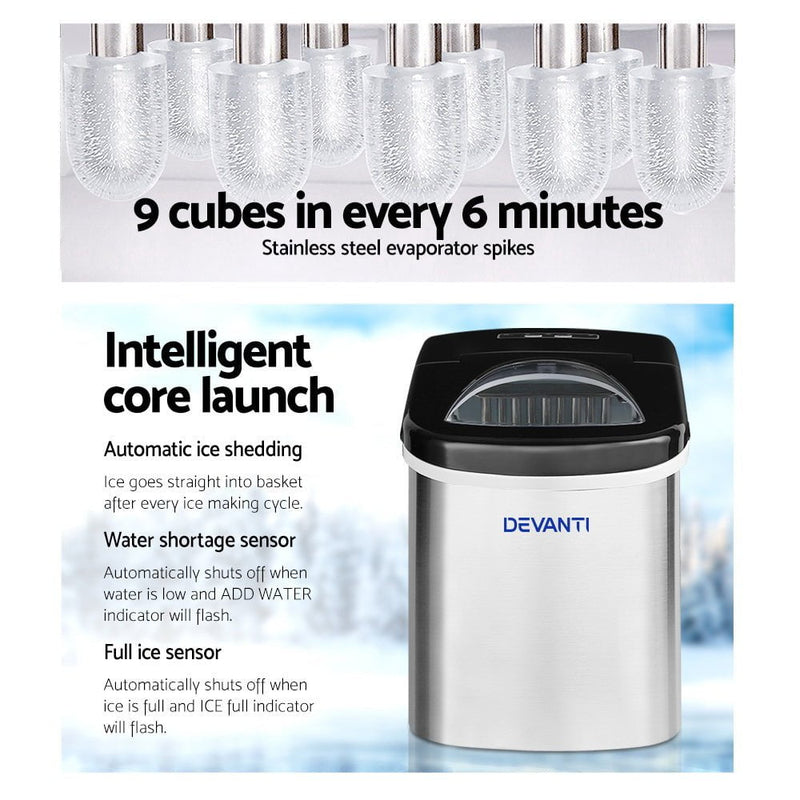 Devanti 2.4L Stainless Steel Portable Ice Cube Maker Payday Deals