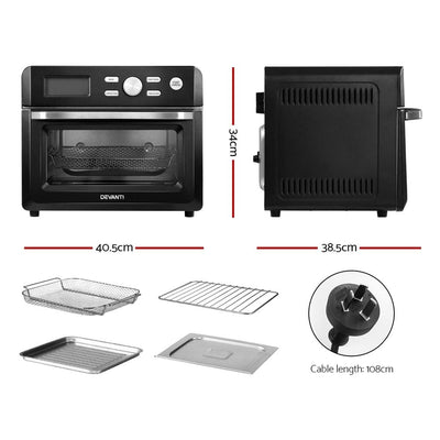 Devanti 20L Air Fryer Convection Oven Oil Free Fryers Kitchen Cooker Accessories Black Payday Deals