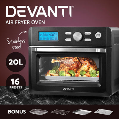 Devanti 20L Air Fryer Convection Oven Oil Free Fryers Kitchen Cooker Accessories Black Payday Deals