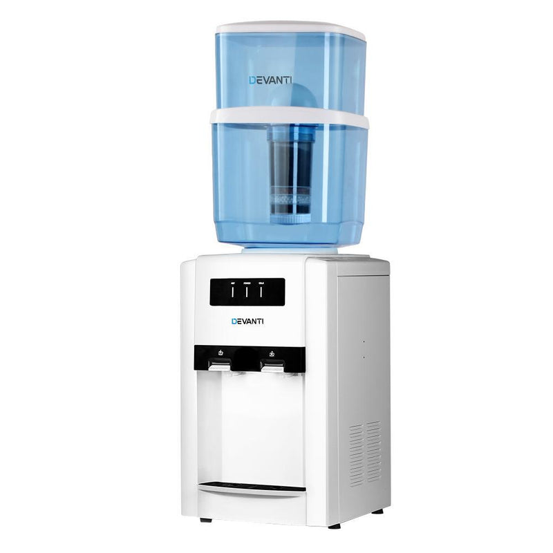 Devanti 22L Bench Top Water Cooler Dispenser Purifier Hot Cold Dual Tap with 2 Replacement Filters
