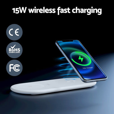 Devanti 3 in 1 Wireless Charger 15W Fast Charging RGB Light Bluetooth Speaker for Phone Payday Deals