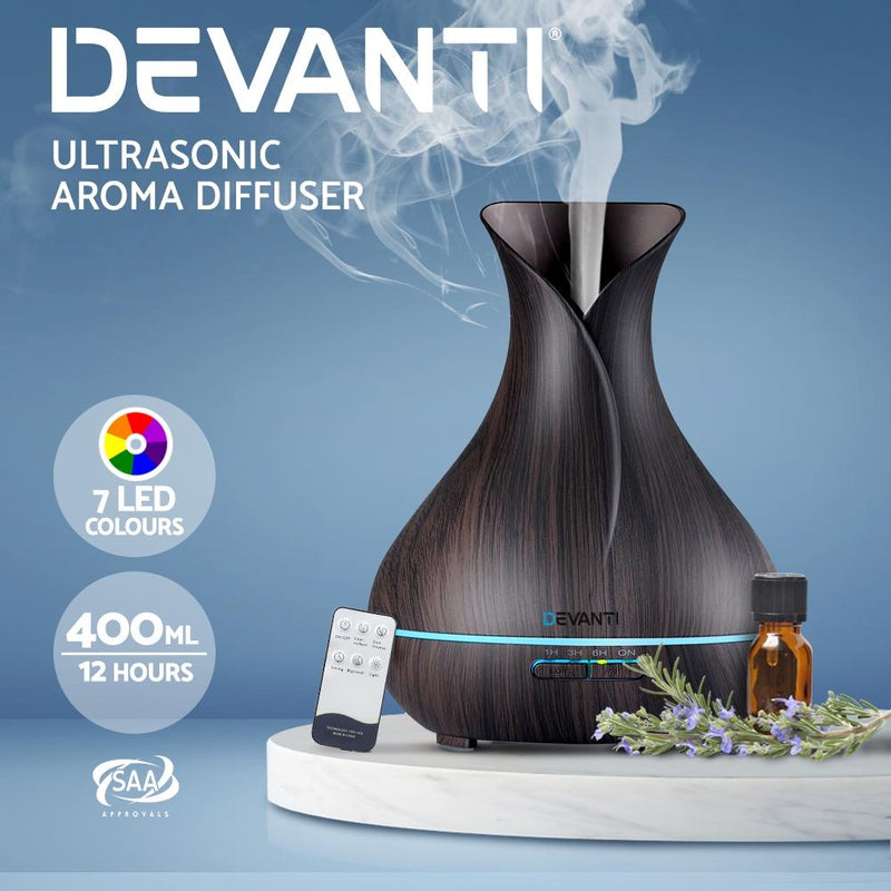 Devanti 400ml 4 in 1 Aroma Diffuser with remote control- Dark Wood Payday Deals