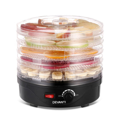 Devanti 5 Trays Food Dehydrator Fruit Dehydrators Pet Beef Jerky Dryer Black Payday Deals