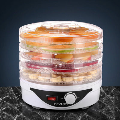 Devanti 5 Trays Food Dehydrator Fruit Dehydrators Pet Beef Jerky Dryer White Payday Deals