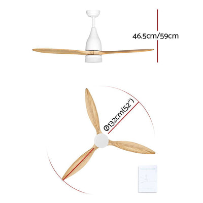 Devanti 52'' Ceiling Fan LED Light Remote Control Wooden Blades Timer 1300mm Payday Deals