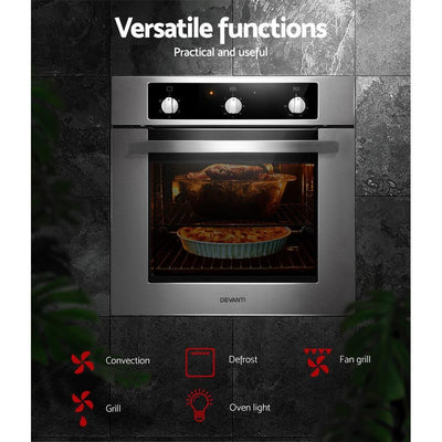 Devanti 60cm Electric Built in Wall Oven Convection Grill Stove Stainless Steel Payday Deals