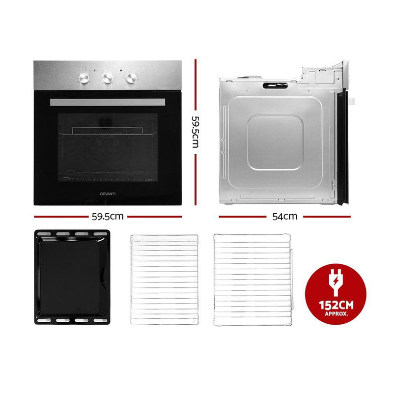 Devanti 60cm Electric Oven Built in Wall Forced Grill Stainless Steel Convection Payday Deals