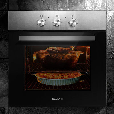 Devanti 60cm Electric Oven Built in Wall Forced Grill Stainless Steel Convection