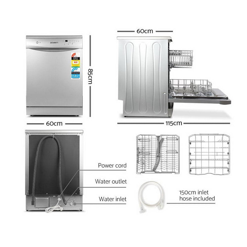 Devanti 60cm Freestanding Dishwasher - 12 Place Setting