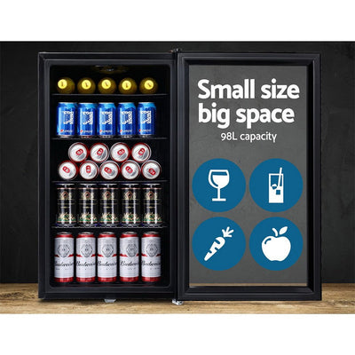 Devanti 98L Bar Fridge Glass Door Mini Freezer Fridges Countertop Beverage Commercial Payday Deals
