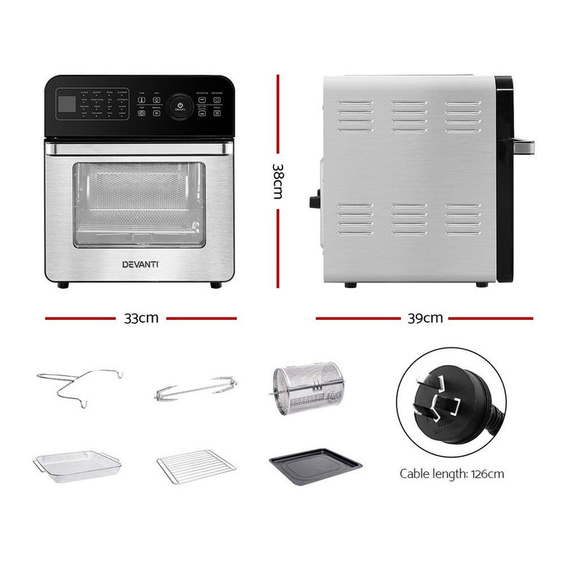 Devanti Air Fryer 18L Fryers Oil Free Oven Airfryer Kitchen Cooker Accessories Payday Deals