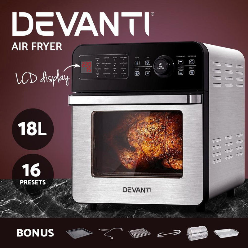 Devanti Air Fryer 18L Fryers Oil Free Oven Airfryer Kitchen Cooker Accessories Payday Deals