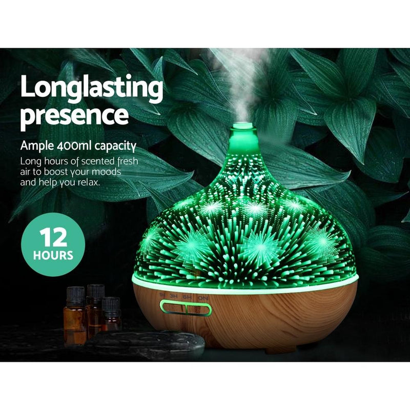 DEVANTI Aroma Aromatherapy Diffuser 3D LED Night Light Firework Air Humidifier Purifier 400ml Remote Control Payday Deals