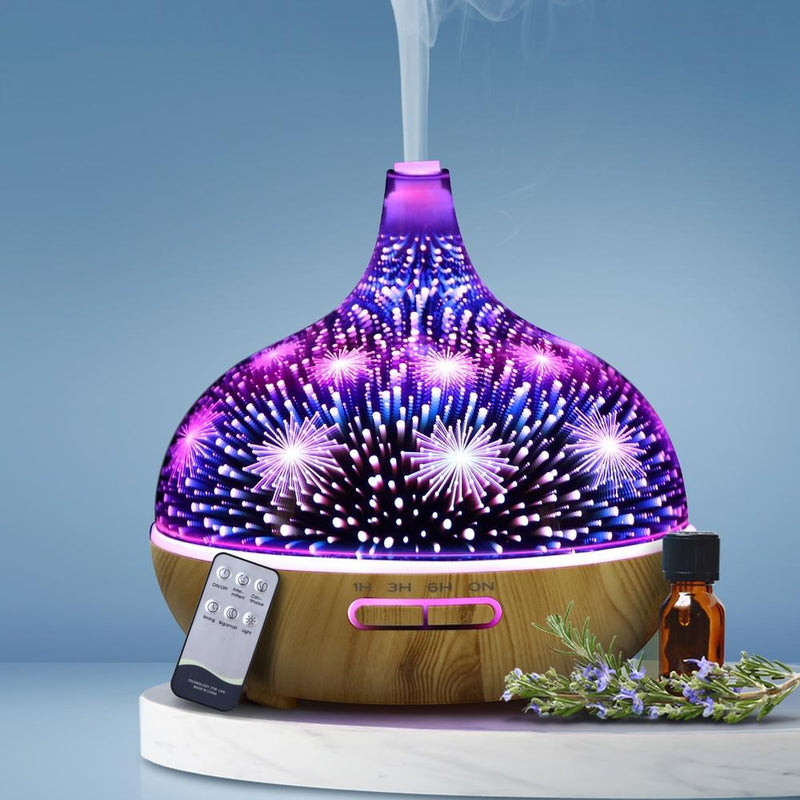 DEVANTI Aroma Aromatherapy Diffuser 3D LED Night Light Firework Air Humidifier Purifier 400ml Remote Control Payday Deals