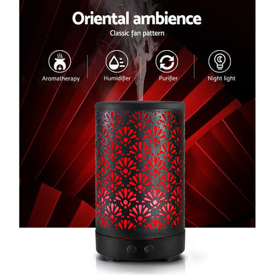 Devanti Aroma Diffuser Aromatherapy Essential Oils Metal Cover Ultrasonic Cool Mist 100ml Remote Control Black Payday Deals