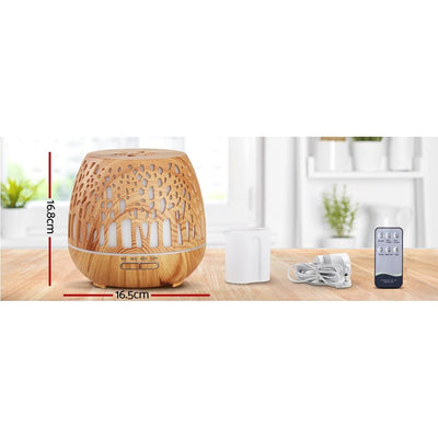 Devanti Aroma Diffuser Aromatherapy Humidifier Essential Oil Ultrasonic Cool Mist Wood Grain Remote Control 400ml Payday Deals