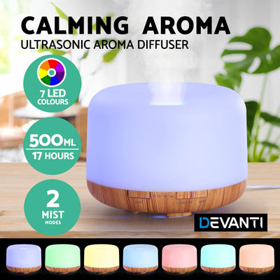 DEVANTI Aroma Diffuser Aromatherapy LED Night Light Air Humidifier Purifier Light Wood Grain 500ml Payday Deals